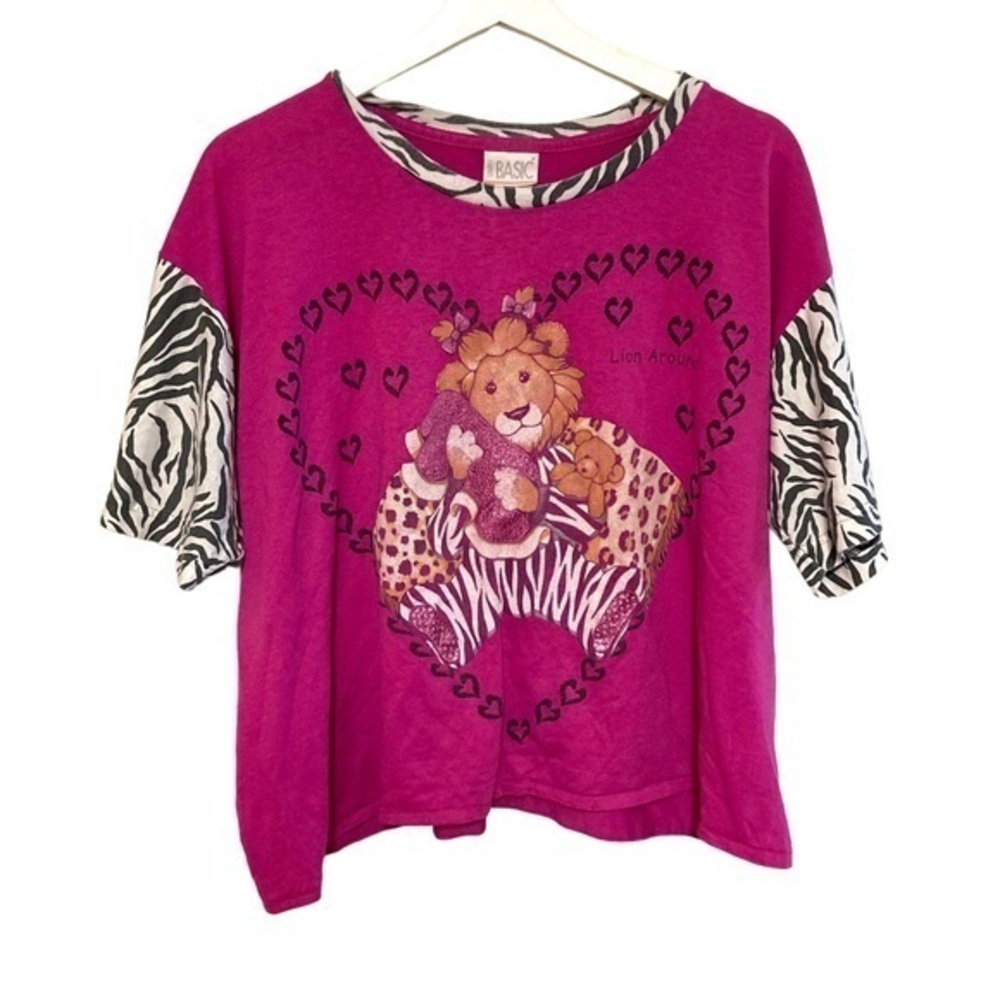 vintage 90's boxy top L 'lion around' hearts cute graphic print t shirt zebra pr